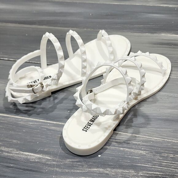 Steve Madden Flat Sandals Travel J Studded Ankle Strap White Size 5 - Picture 3 of 8
